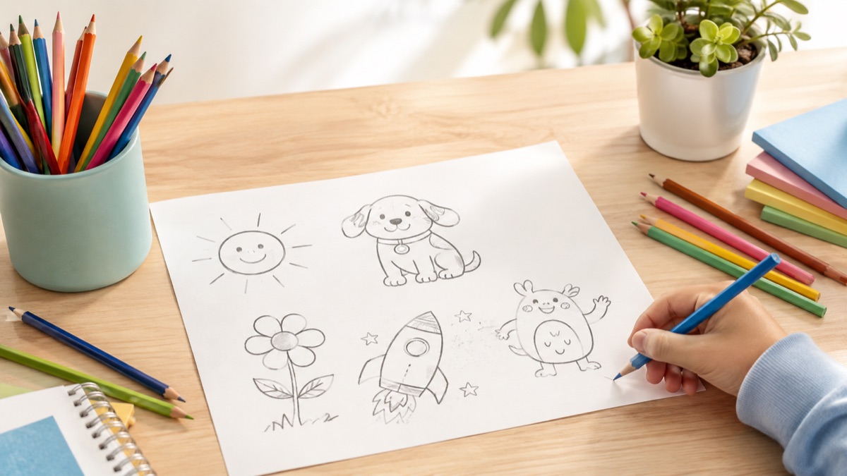 coloring book app app workflow on a drawing desk